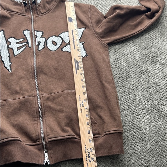 Heboz Zip Up Hoodie Brown Embroidered Graphic Mask Hood Streetwear Size M unisex - Picture 8 of 11